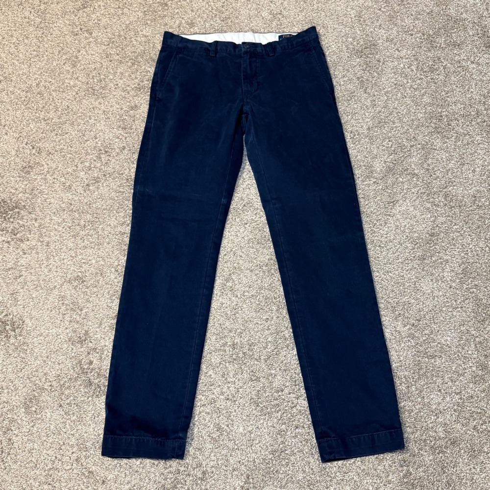 Polo Ralph Lauren Mens Navy Blue Chino Pants 32x34 Flat Front Twill Trousers